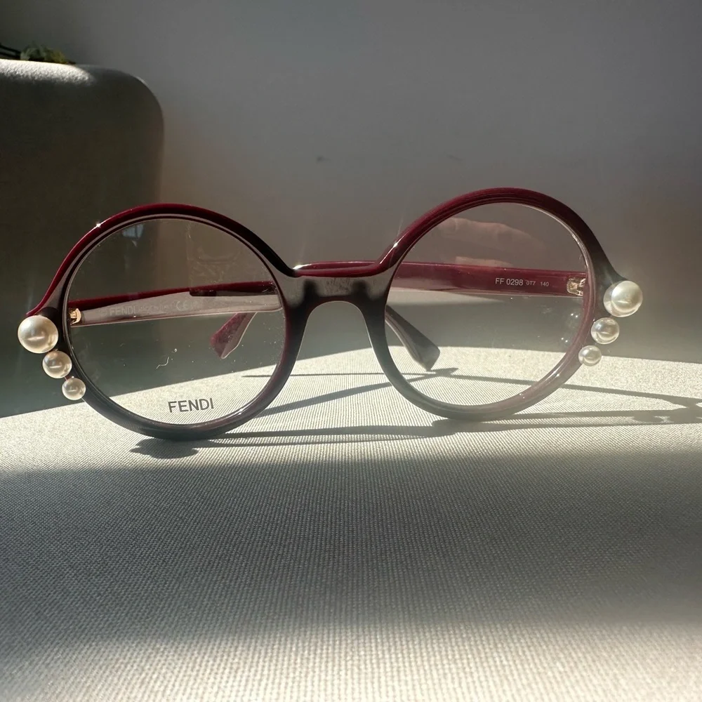 Fendi Round Burgundy Frames with Pearl Temple Accents never worn.. - Picture 3 of 16